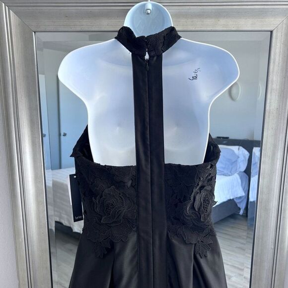 NICOLE MILLER NEW YORK High-Low Black Lace And Satin Dress 8 - Picture 6 of 12